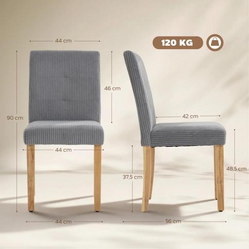 Pack de 4 Sillas de Comedor Respaldo Alto Tapizadas en Pana Asiento Acolchado Patas de Madera para Salón Gris [1]