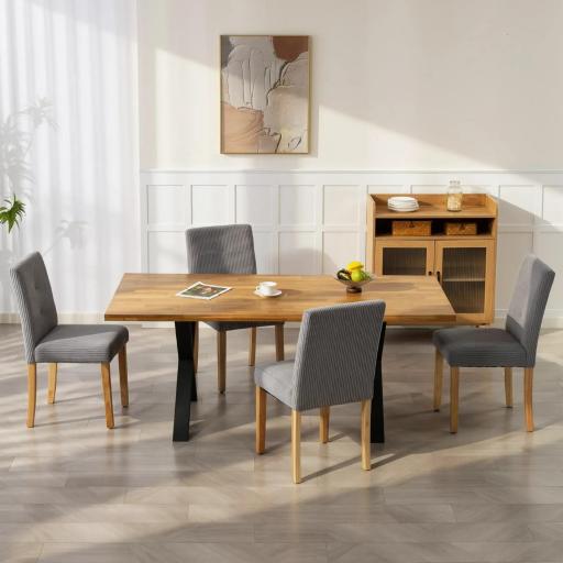 Pack de 4 Sillas de Comedor Respaldo Alto Tapizadas en Pana Asiento Acolchado Patas de Madera para Salón Gris [5]