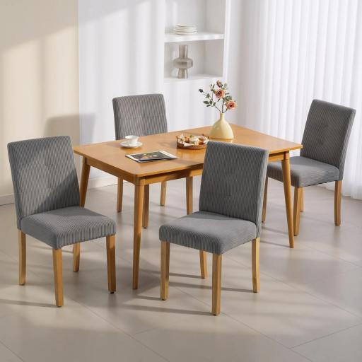 Pack de 4 Sillas de Comedor Respaldo Alto Tapizadas en Pana Asiento Acolchado Patas de Madera para Salón Gris [3]
