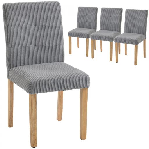 Pack de 4 Sillas de Comedor Respaldo Alto Tapizadas en Pana Asiento Acolchado Patas de Madera para Salón Gris [9]