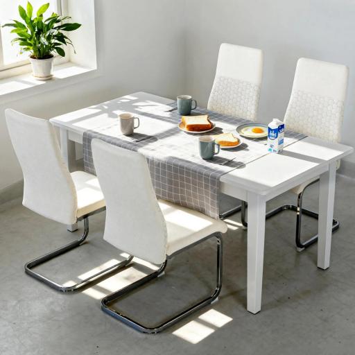 Juego de 4 Sillas de Comedor con Asiento y Respaldo Acolchado Tapizado en Terciopelo Patas de Acero Crema