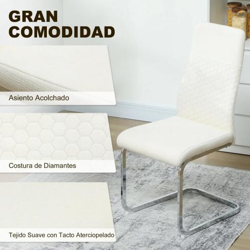 Juego de 4 Sillas de Comedor con Asiento y Respaldo Acolchado Tapizado en Terciopelo Patas de Acero Crema [2]