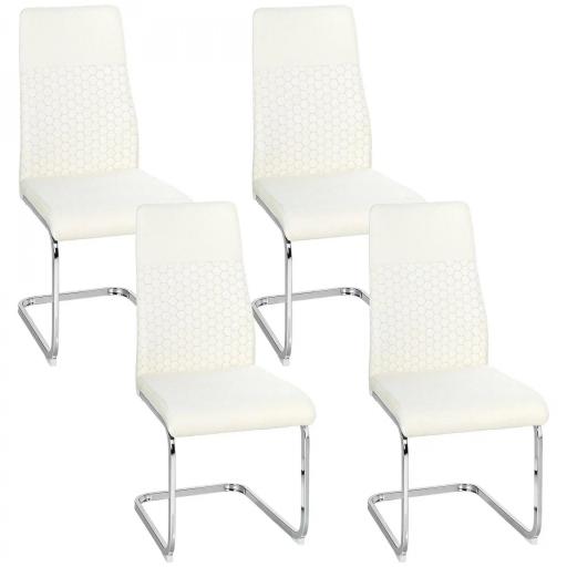 Juego de 4 Sillas de Comedor con Asiento y Respaldo Acolchado Tapizado en Terciopelo Patas de Acero Crema [9]