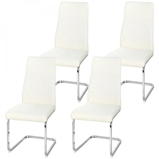Juego de 4 Sillas de Comedor con Asiento y Respaldo Acolchado Tapizado en Terciopelo Patas de Acero Crema [8]