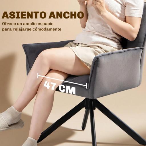 Juego de 2 Sillas de Comedor Giratorias con Reposabrazos Respaldo Acolchado Tapizado en Terciopelo Patas de Acero Gris [3]