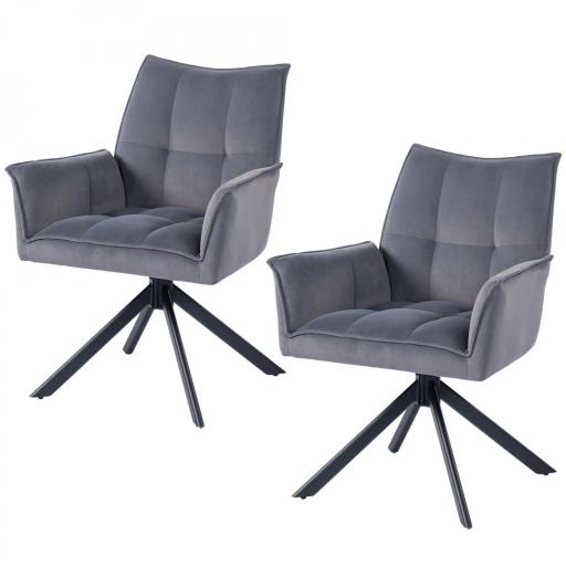 Juego de 2 Sillas de Comedor Giratorias con Reposabrazos Respaldo Acolchado Tapizado en Terciopelo Patas de Acero Gris [9]