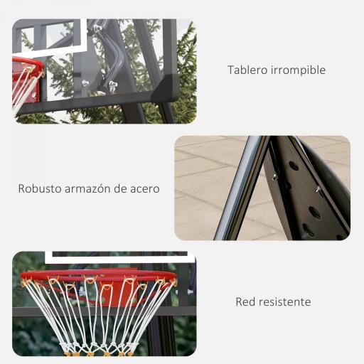 Canasta de Baloncesto Ajustable 236-293 cm con Ruedas Tablero de PC Base Rellenable para Exterior Negro [7]