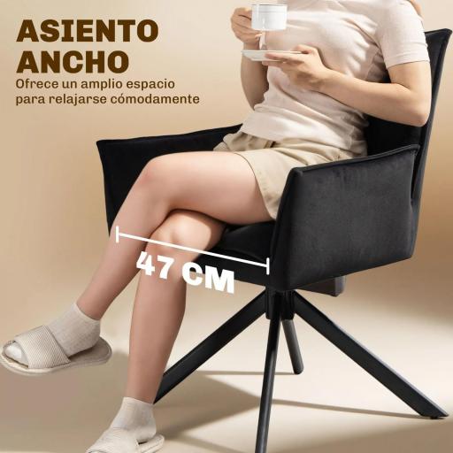 Pack de 2 Sillas de Comedor Giratorias con Reposabrazos Respaldo Acolchado Tapizado en Terciopelo Patas de Acero Negro [3]