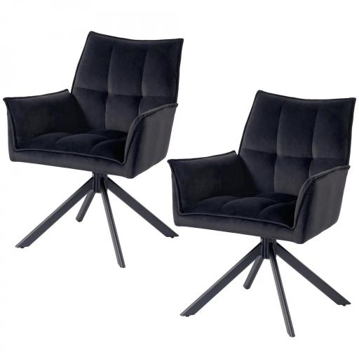 Pack de 2 Sillas de Comedor Giratorias con Reposabrazos Respaldo Acolchado Tapizado en Terciopelo Patas de Acero Negro [8]