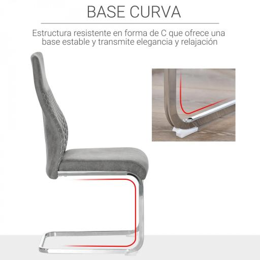 Set de 4 Sillas de Comedor Sillas de Cocina Tejido de Microfibra con Asiento Acolchado y Patas de Metal 45x61x98 cm Gris [3]