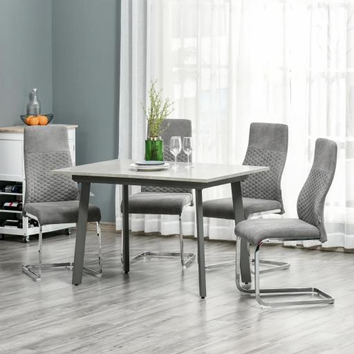 Set de 4 Sillas de Comedor Sillas de Cocina Tejido de Microfibra con Asiento Acolchado y Patas de Metal 45x61x98 cm Gris [4]