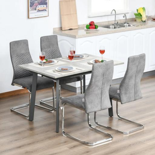 Set de 4 Sillas de Comedor Sillas de Cocina Tejido de Microfibra con Asiento Acolchado y Patas de Metal 45x61x98 cm Gris [5]