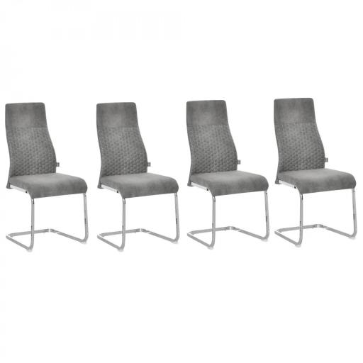 Set de 4 Sillas de Comedor Sillas de Cocina Tejido de Microfibra con Asiento Acolchado y Patas de Metal 45x61x98 cm Gris [8]