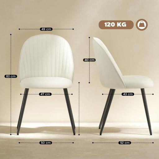 Pack de 4 Sillas de Comedor Modernas Sillas de Cocina Tapizada en Terciopelo con Respaldo Bajo 50x52x83 cm Crema [1]