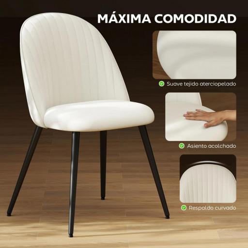 Pack de 4 Sillas de Comedor Modernas Sillas de Cocina Tapizada en Terciopelo con Respaldo Bajo 50x52x83 cm Crema [3]