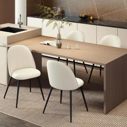 Pack de 4 Sillas de Comedor Modernas Sillas de Cocina Tapizada en Terciopelo con Respaldo Bajo 50x52x83 cm Crema [5]