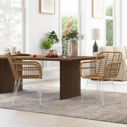 Set de 2 Sillas de Comedor Sillas de Cocina de Ratán PE con Patas de Acero para Salón Estilo Bohemio 56x60x79 cm Marrón