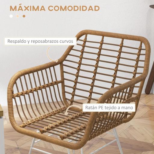 Set de 2 Sillas de Comedor Sillas de Cocina de Ratán PE con Patas de Acero para Salón Estilo Bohemio 56x60x79 cm Marrón [2]