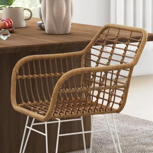 Set de 2 Sillas de Comedor Sillas de Cocina de Ratán PE con Patas de Acero para Salón Estilo Bohemio 56x60x79 cm Marrón [5]