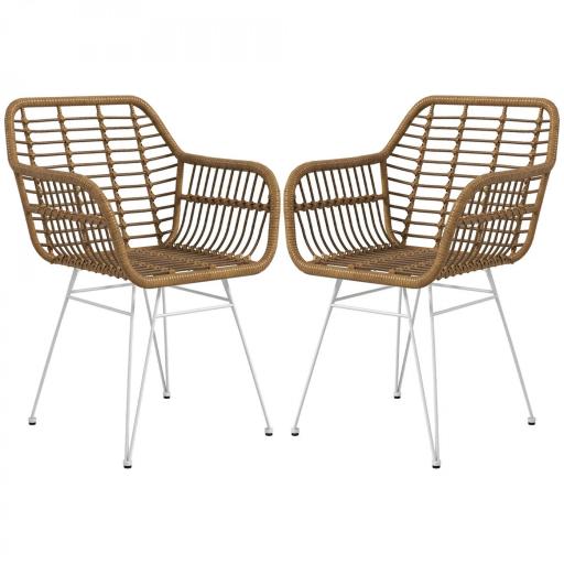 Set de 2 Sillas de Comedor Sillas de Cocina de Ratán PE con Patas de Acero para Salón Estilo Bohemio 56x60x79 cm Marrón [8]