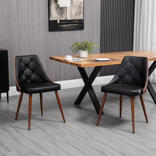 Set de 2 Sillas de Comedor Modernas con Asiento Tapizado en Cuero Sintético y Patas de Acero 50,5x59x82 cm Negro