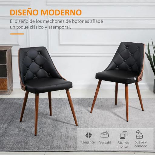 Set de 2 Sillas de Comedor Modernas con Asiento Tapizado en Cuero Sintético y Patas de Acero 50,5x59x82 cm Negro [5]