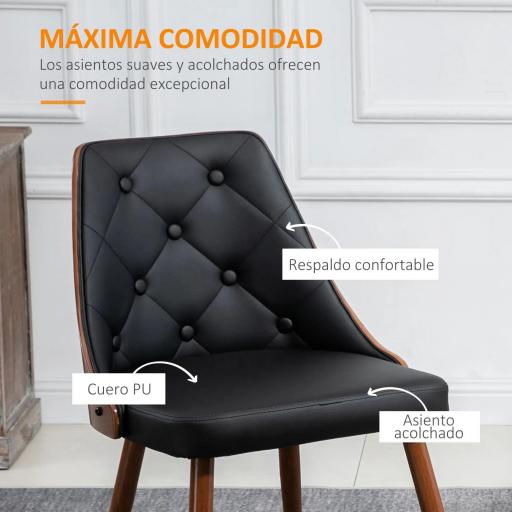 Set de 2 Sillas de Comedor Modernas con Asiento Tapizado en Cuero Sintético y Patas de Acero 50,5x59x82 cm Negro [4]