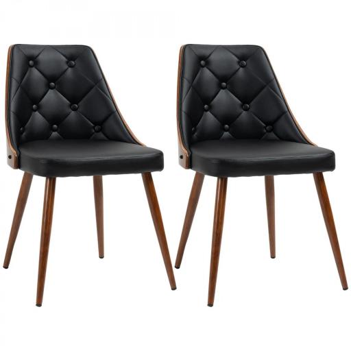 Set de 2 Sillas de Comedor Modernas con Asiento Tapizado en Cuero Sintético y Patas de Acero 50,5x59x82 cm Negro [9]