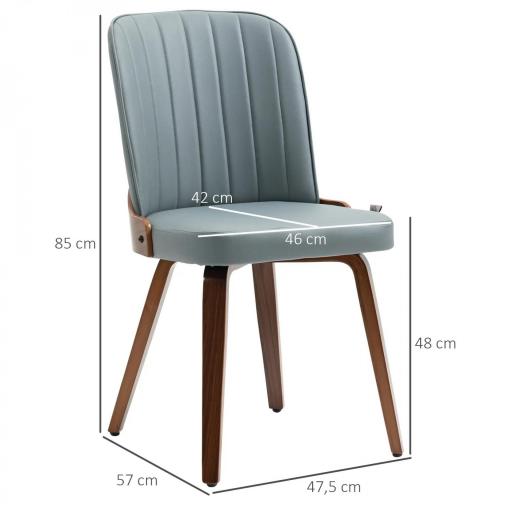 Juego de 2 Sillas de Comedor Modernas con Asiento Tapizado en Cuero Sintético y Patas de Madera 47,5x57x85cm Gris [1]