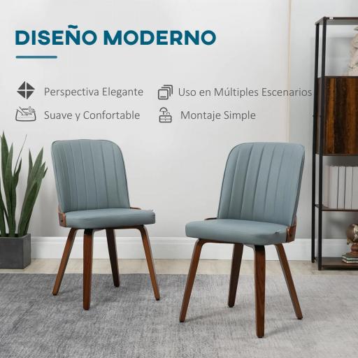 Juego de 2 Sillas de Comedor Modernas con Asiento Tapizado en Cuero Sintético y Patas de Madera 47,5x57x85cm Gris [2]