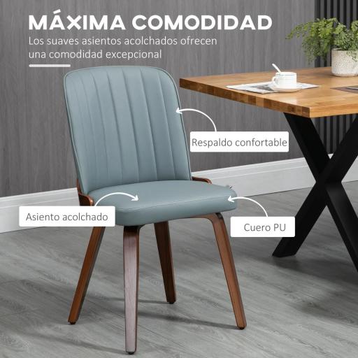 Juego de 2 Sillas de Comedor Modernas con Asiento Tapizado en Cuero Sintético y Patas de Madera 47,5x57x85cm Gris [3]