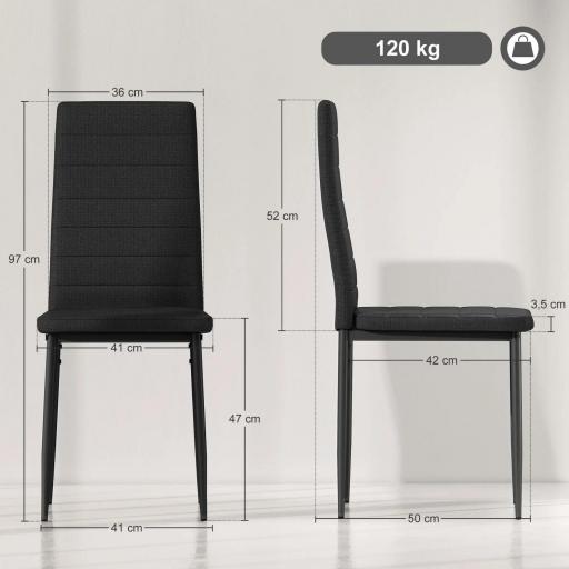  Pack de 6 Sillas de Comedor Modernas Tapizadas en Lino Sintético con Respaldo Alto y Patas de Metal 41x50x97 cm Negro [1]
