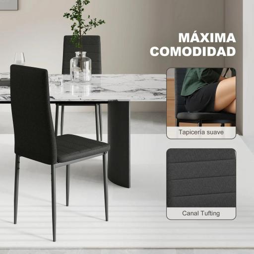  Pack de 6 Sillas de Comedor Modernas Tapizadas en Lino Sintético con Respaldo Alto y Patas de Metal 41x50x97 cm Negro [2]