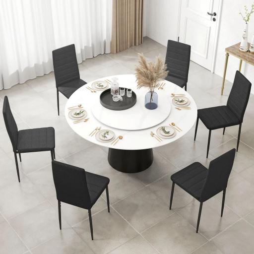  Pack de 6 Sillas de Comedor Modernas Tapizadas en Lino Sintético con Respaldo Alto y Patas de Metal 41x50x97 cm Negro [4]