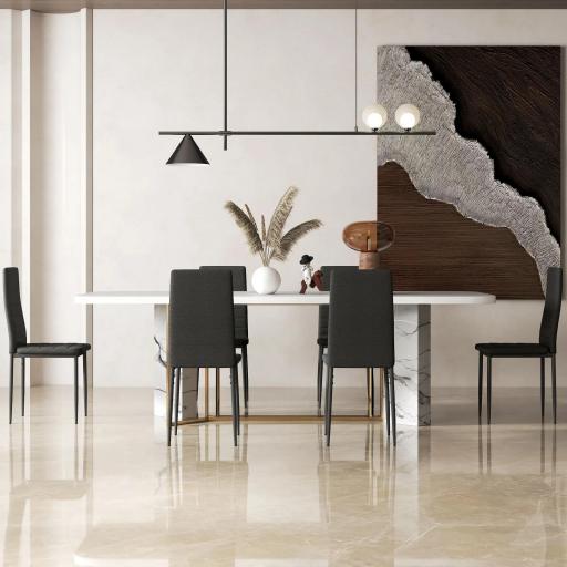  Pack de 6 Sillas de Comedor Modernas Tapizadas en Lino Sintético con Respaldo Alto y Patas de Metal 41x50x97 cm Negro [3]