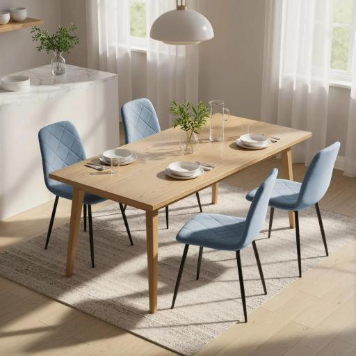 Juego de 4 Sillas de Comedor Tapizadas en Terciopelo con Patas de Acero para Salón 45x54x87 cm Azul Claro