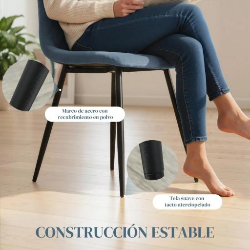 Juego de 4 Sillas de Comedor Tapizadas en Terciopelo con Patas de Acero para Salón 45x54x87 cm Azul Claro [5]