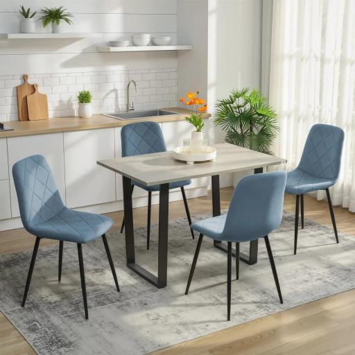 Juego de 4 Sillas de Comedor Tapizadas en Terciopelo con Patas de Acero para Salón 45x54x87 cm Azul Claro [3]