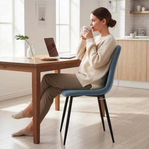 Juego de 4 Sillas de Comedor Tapizadas en Terciopelo con Patas de Acero para Salón 45x54x87 cm Azul Claro [4]
