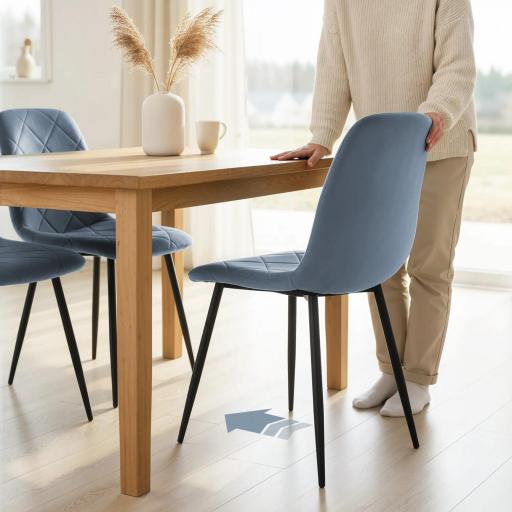 Juego de 4 Sillas de Comedor Tapizadas en Terciopelo con Patas de Acero para Salón 45x54x87 cm Azul Claro [7]