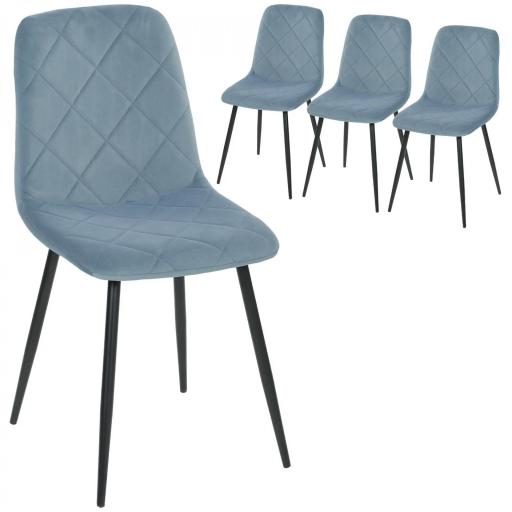 Juego de 4 Sillas de Comedor Tapizadas en Terciopelo con Patas de Acero para Salón 45x54x87 cm Azul Claro [8]