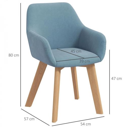 Juego de 2 Sillas de Comedor Modernas Tapizadas en Terciopelo con Patas de Madera para Salón 54x57x80 cm Azul [1]