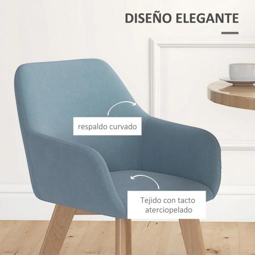 Juego de 2 Sillas de Comedor Modernas Tapizadas en Terciopelo con Patas de Madera para Salón 54x57x80 cm Azul [3]