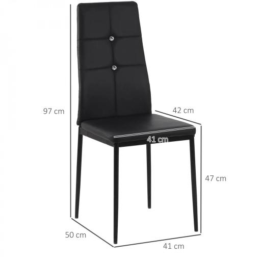 Juego de 6 Sillas de Comedor Tapizada en PU con Respaldo Alto con Botones y Patas de Acero Diseño Moderno Negro [1]