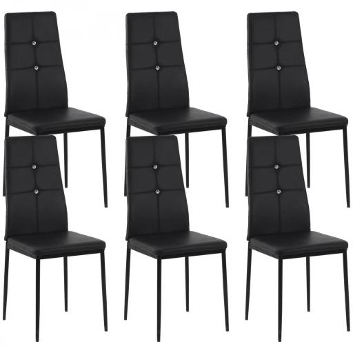 Juego de 6 Sillas de Comedor Tapizada en PU con Respaldo Alto con Botones y Patas de Acero Diseño Moderno Negro [8]