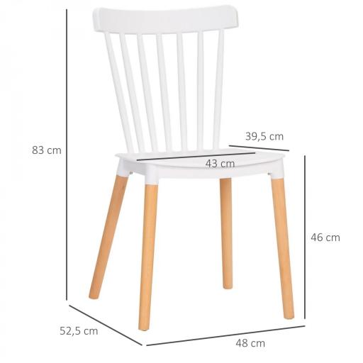 Juego de 4 Sillas de Comedor Estilo Nórdico con Respaldo de Polipropileno y Patas de Madera 48x52,5x83 cm Blanco [1]