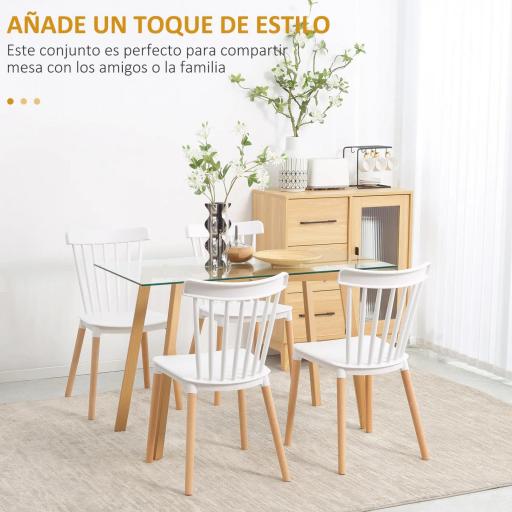 Juego de 4 Sillas de Comedor Estilo Nórdico con Respaldo de Polipropileno y Patas de Madera 48x52,5x83 cm Blanco [2]
