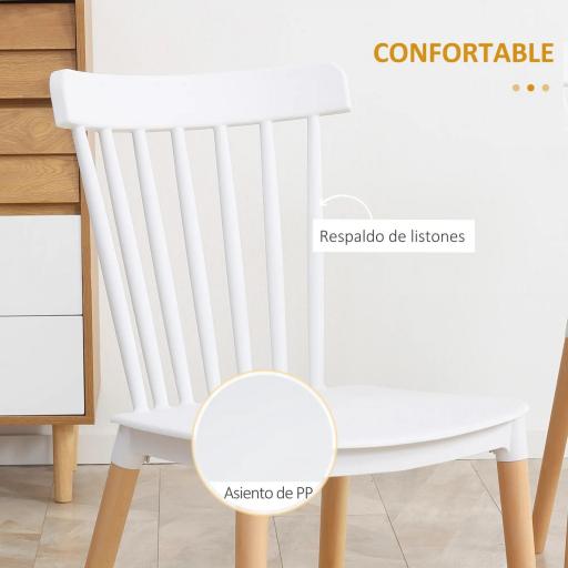 Juego de 4 Sillas de Comedor Estilo Nórdico con Respaldo de Polipropileno y Patas de Madera 48x52,5x83 cm Blanco [3]