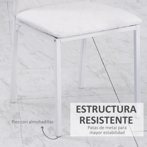 Pack de 4 Sillas de Comedor, Sillas de Cocinas Modernas, Respaldo Alto con Costuras Decorativas de Diamantes, Tapizadas en Cuero Sintético, Patas de Acero, Blanco [2]