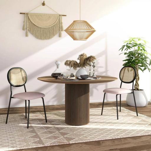 Pack de 2 Sillas de Comedor con Respaldo de Ratán Sintético y Marco de Acero para Salón 44x54x87 cm Rosa y Negro